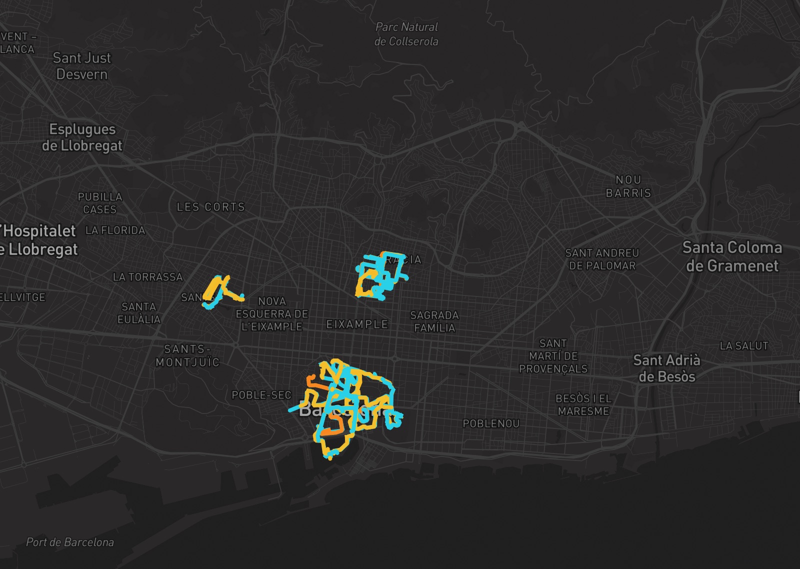 Mapa de Barcelona con la cobertura GPS real de la campaña de Big Fun Museum y la distribución aproximada de respuestas por la ciudad